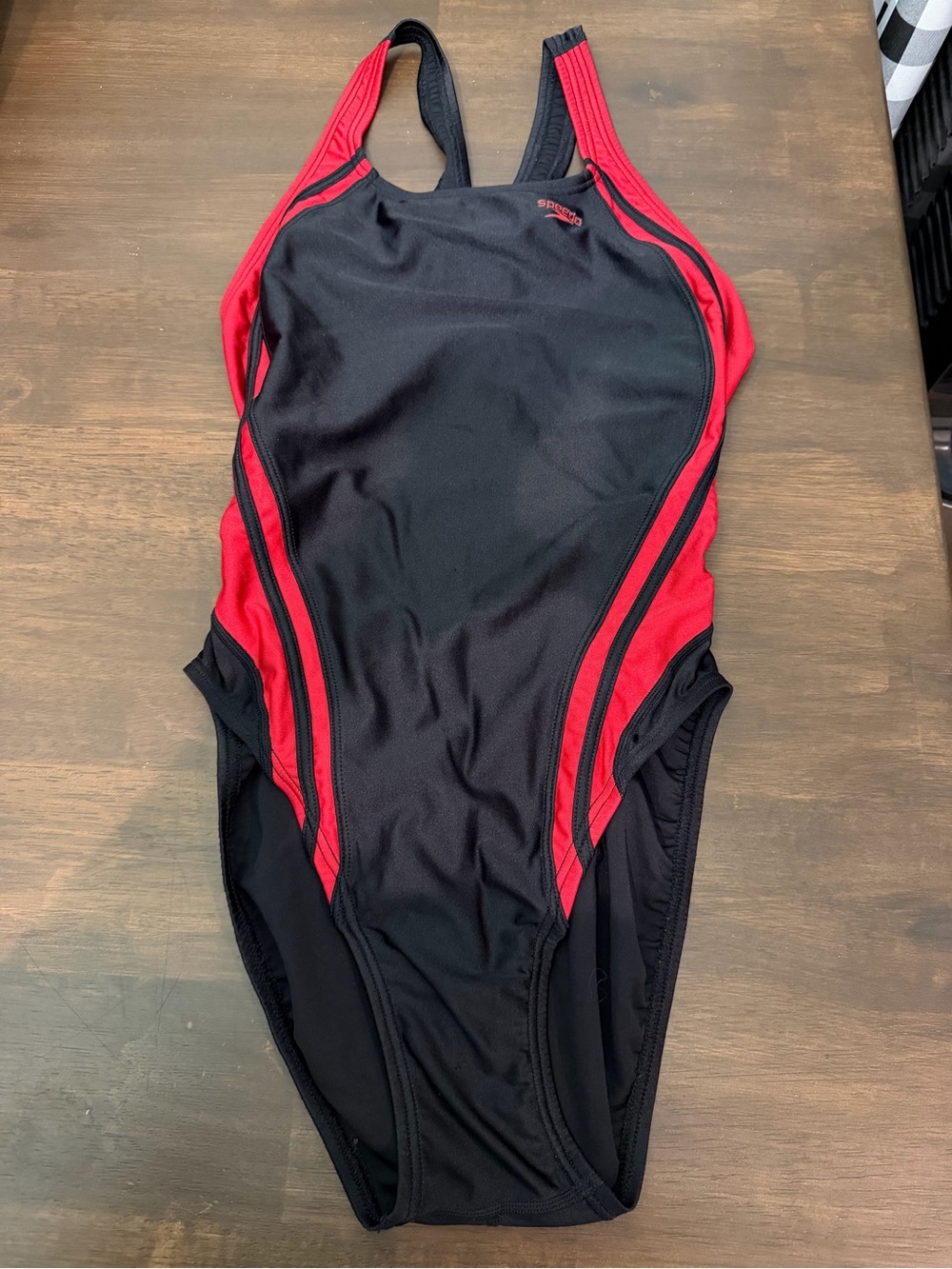 Speedo Black and Red Athletic One-Piece Swimsuit